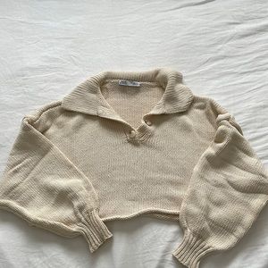 zara cropped polo sweater